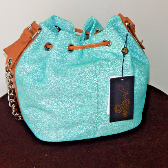 SORIAL New York Python Leather Drawstring Mint Bucket Bag with Pouch NWT - Picture 7 of 16